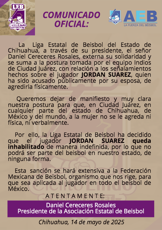 INHABILITA LEB A JORDAN SUAREZ