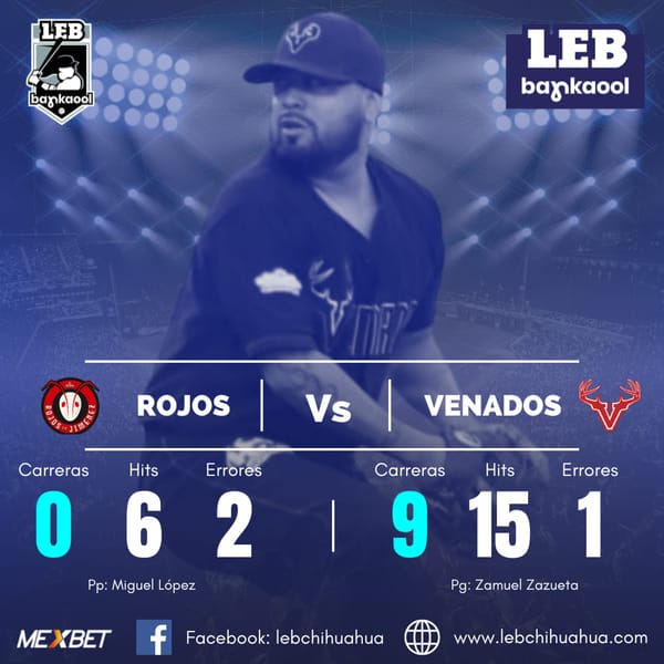 Venados y Zazueta sofocan a Rojos 9-0